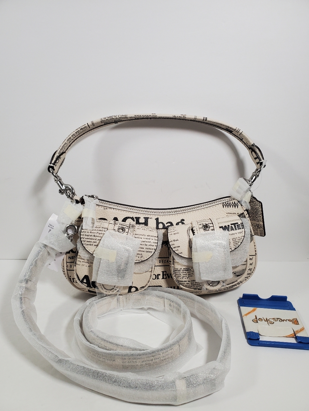 NWT Coach Ashton Shoulder Bag With Newspaper Print CDC12 Silver Chalk